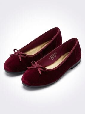 Basic Editions Women 11 Burgundy Velvet Bow Ballet Flat Slip On Shoes Comfort